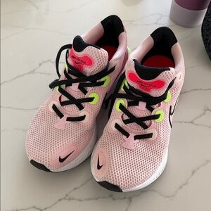 Nike Renew Run - Light Pink Mesh Running Shoe with Black and Neon Accents